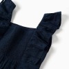 Cotton jumpsuit with broderie anglaise and ruffles for girls, dark blue