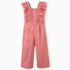 Poplin jumpsuit with ruffles and broderie anglaise for girls, pink