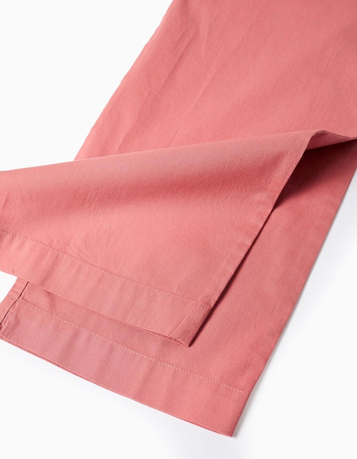 Poplin jumpsuit with ruffles and broderie anglaise for girls, pink