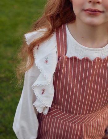 Cotton twill jumpsuit with stripes for girls, pink/white