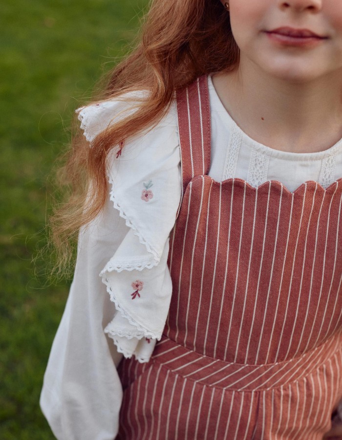 Cotton twill jumpsuit with stripes for girls, pink/white