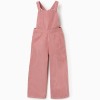 Cotton twill jumpsuit with stripes for girls, pink/white