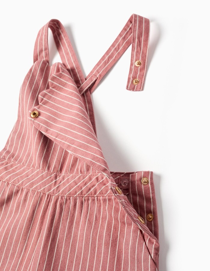 Cotton twill jumpsuit with stripes for girls, pink/white