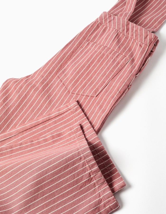 Cotton twill jumpsuit with stripes for girls, pink/white