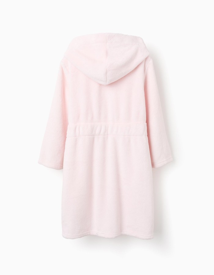 Fleece Dressing Gown with Hood and Belt for Girls, Pink