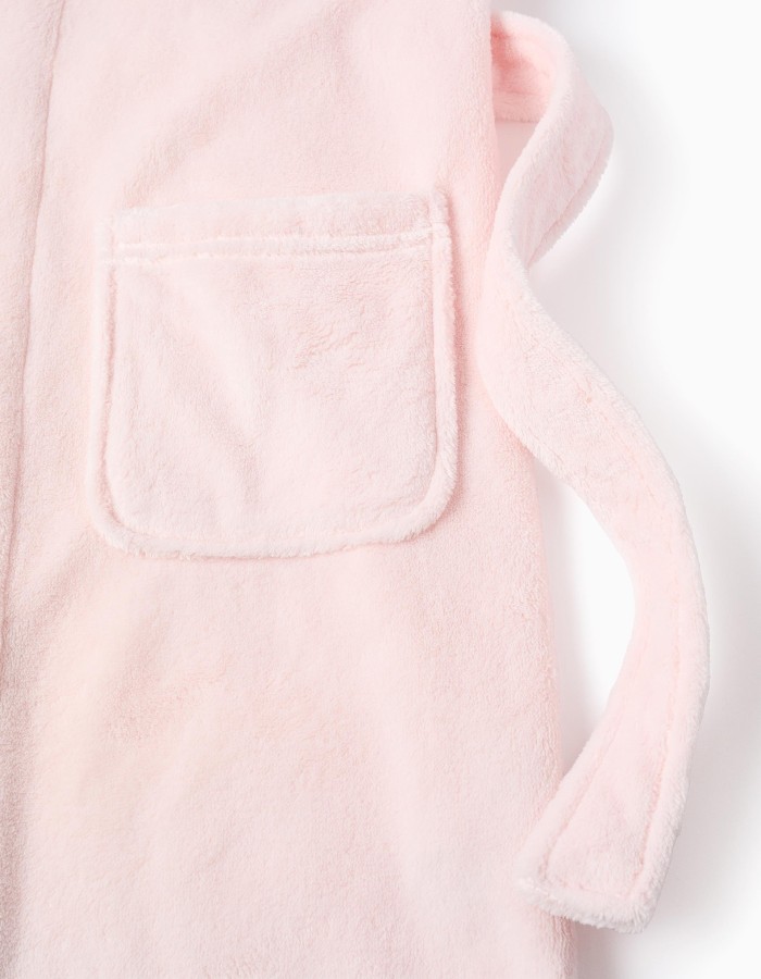 Fleece Dressing Gown with Hood and Belt for Girls, Pink