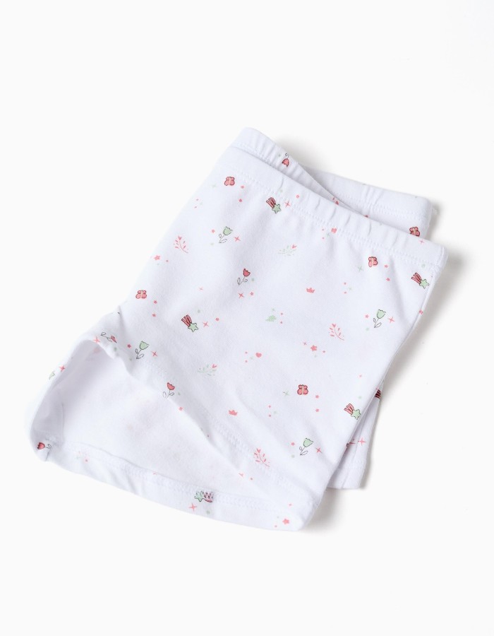 Pack of 4 plain/floral boxer shorts for girls, pink/white/grey