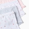 Pack of 4 plain/floral boxer shorts for girls, pink/white/grey
