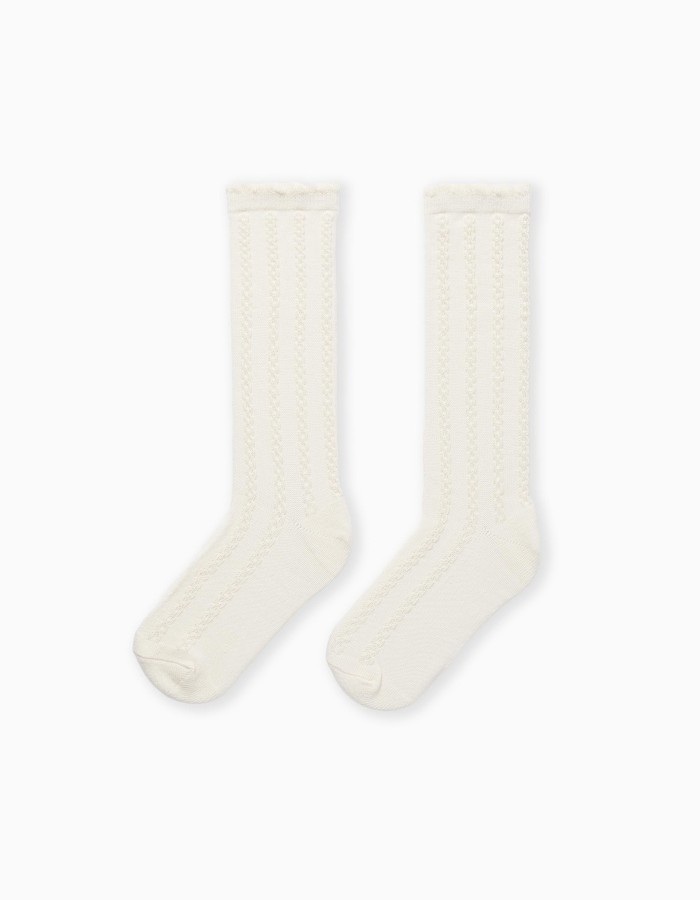 Knee high socks with cable knit details for girls, white