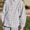 Cotton checked shirt with puffy sleeves for girls, multicolour