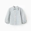 Cotton checked shirt with puffy sleeves for girls, multicolour