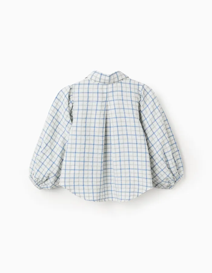 Cotton checked shirt with puffy sleeves for girls, multicolour