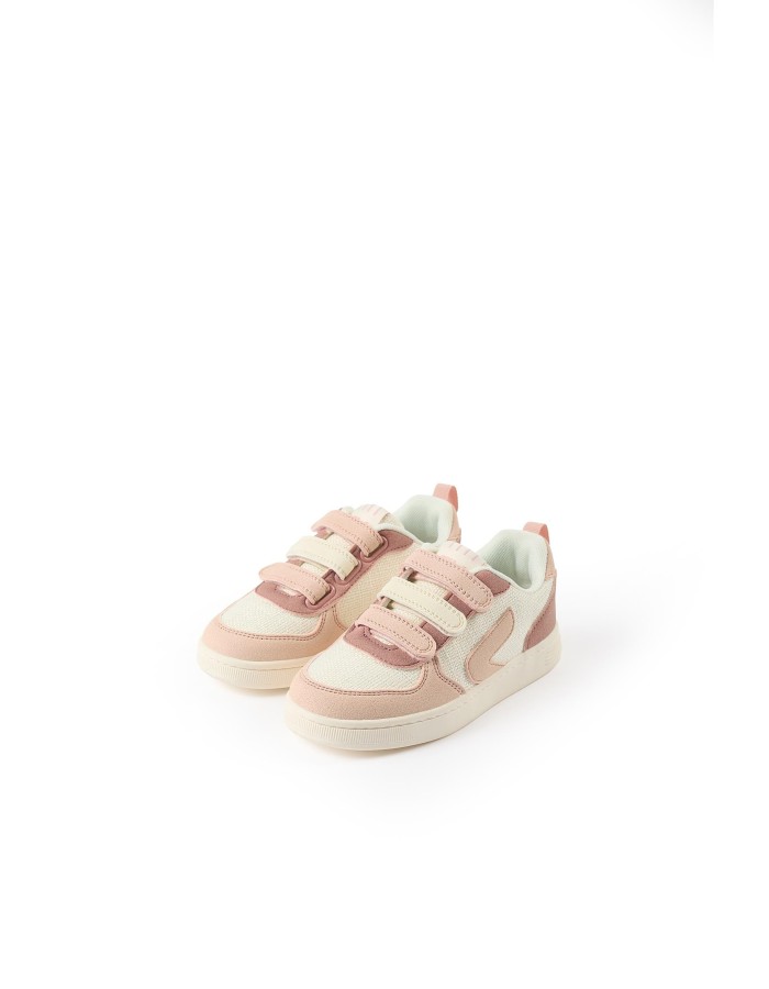 Dual-fabric ZY Move trainers for girls, white/pink