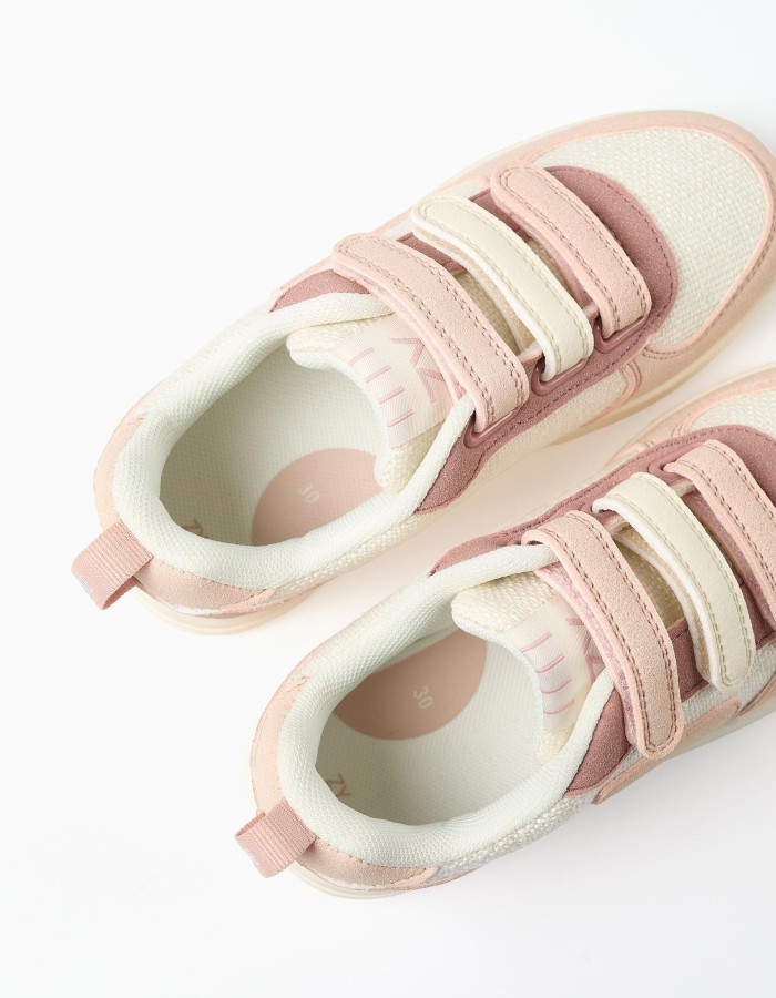 Dual-fabric ZY Move trainers for girls, white/pink