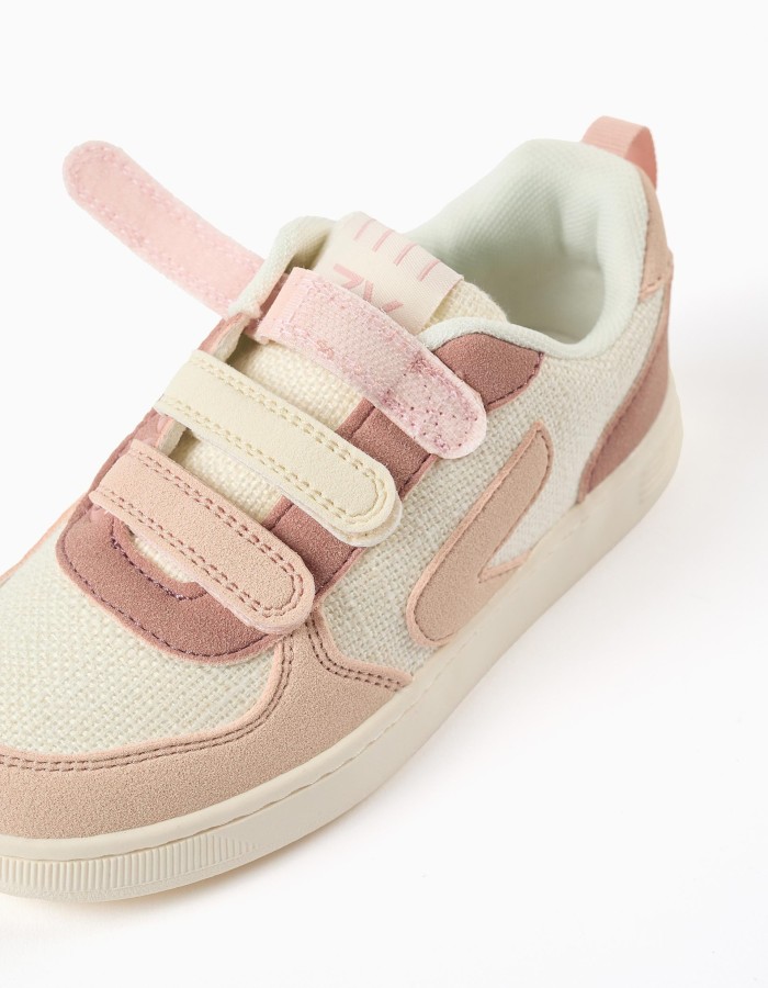 Dual-fabric ZY Move trainers for girls, white/pink