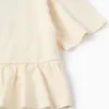 Oversize cotton T-shirt with print and ruffles for girls, light beige