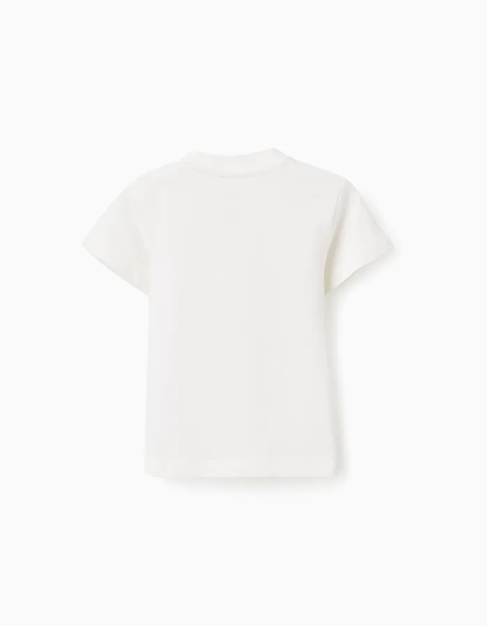 Cotton T-shirt with Sculpture front print for baby boys, white