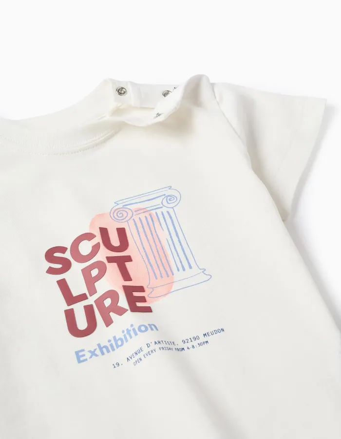 Cotton T-shirt with Sculpture front print for baby boys, white