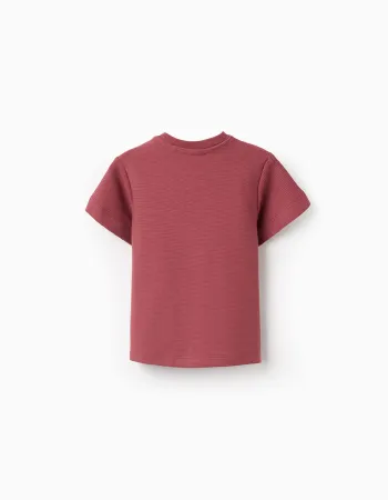 Cotton ribbed T-shirt with Express Yourself print for baby boys, brown