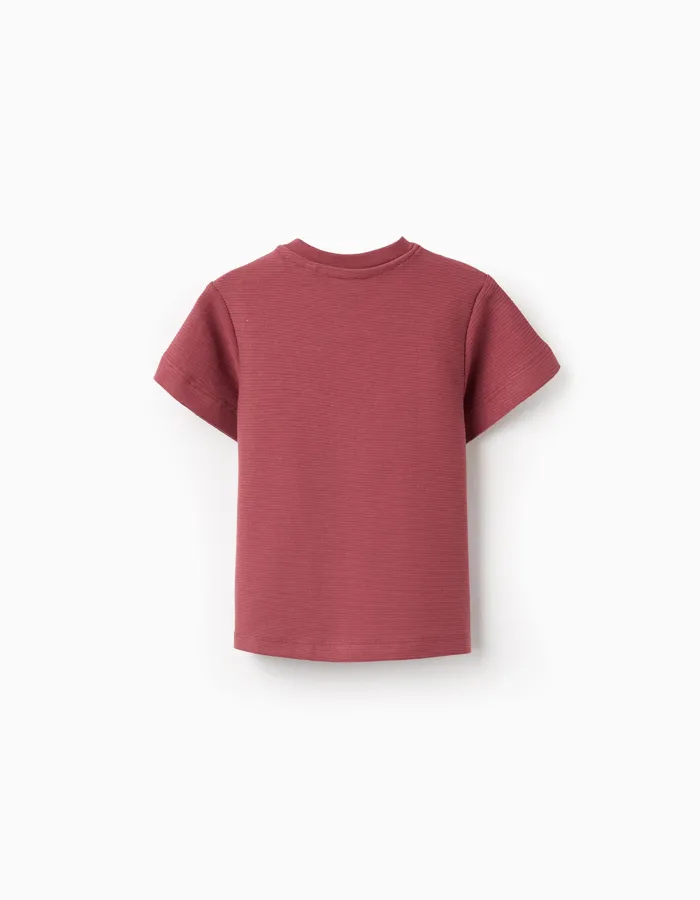 Cotton ribbed T-shirt with Express Yourself print for baby boys, brown