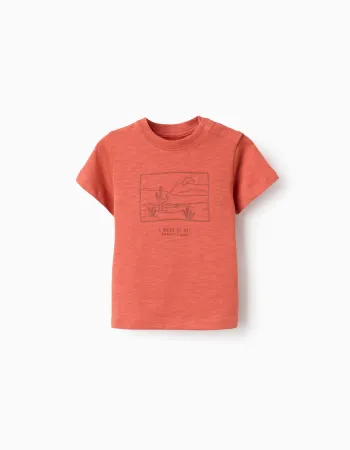 Cotton T-shirt with Work of Art print for baby boys, orange
