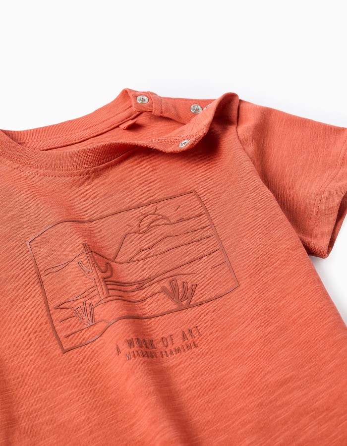 Cotton T-shirt with Work of Art print for baby boys, orange