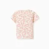 Cotton T-shirt with chameleon motif for baby boys, light beige/orange