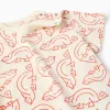 Cotton T-shirt with chameleon motif for baby boys, light beige/orange
