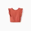 Sleeveless top with broderie anglaise and ruffles for girls, orange