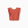 Sleeveless top with broderie anglaise and ruffles for girls, orange