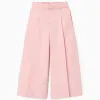 Wide leg poplin trousers with front pleats for girls, light pink