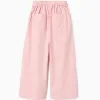 Wide leg poplin trousers with front pleats for girls, light pink