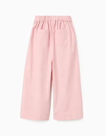 Wide leg poplin trousers with front pleats for girls, light pink