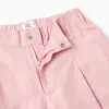 Wide leg poplin trousers with front pleats for girls, light pink