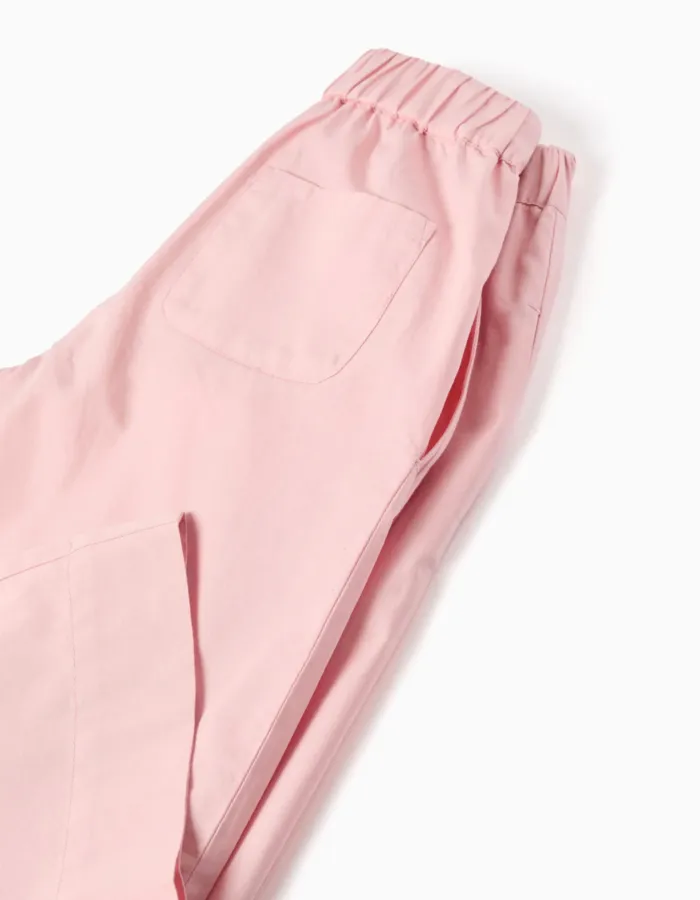Wide leg poplin trousers with front pleats for girls, light pink