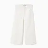 Wide leg twill trousers with broderie anglaise for girls, light beige