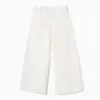 Wide leg twill trousers with broderie anglaise for girls, light beige