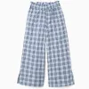 Wide leg cotton trousers with check pattern B&S for girls, blue