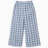 Wide leg cotton trousers with check pattern B&S for girls, blue