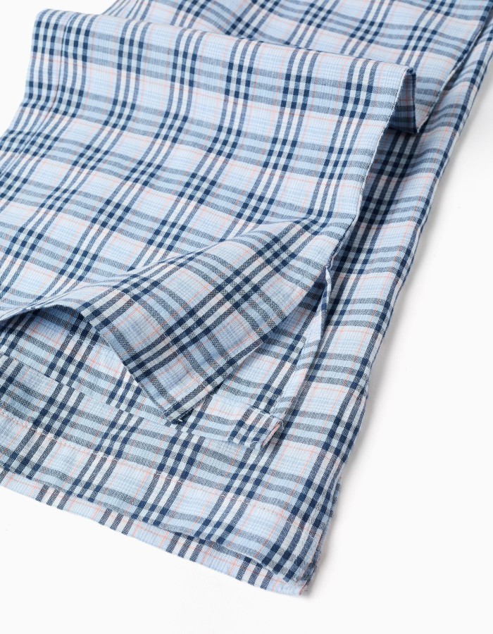 Wide leg cotton trousers with check pattern B&S for girls, blue