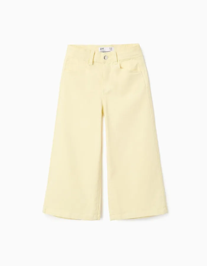 Wide leg twill trousers for girls, light yellow