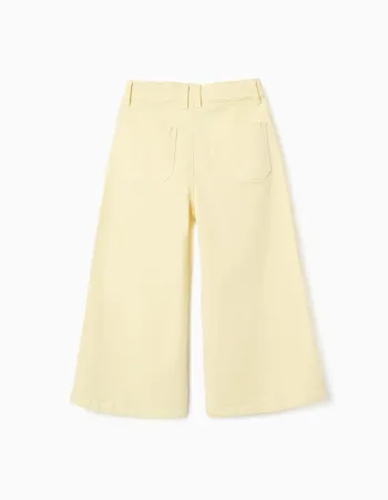Wide leg twill trousers for girls, light yellow