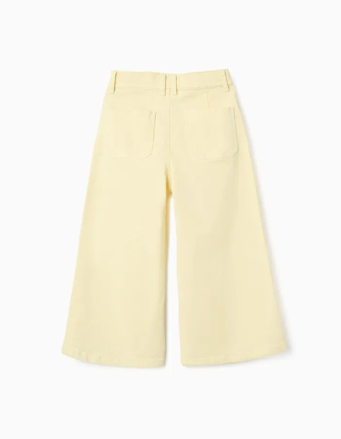 Wide leg twill trousers for girls, light yellow