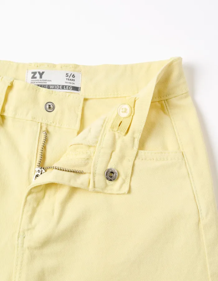 Wide leg twill trousers for girls, light yellow