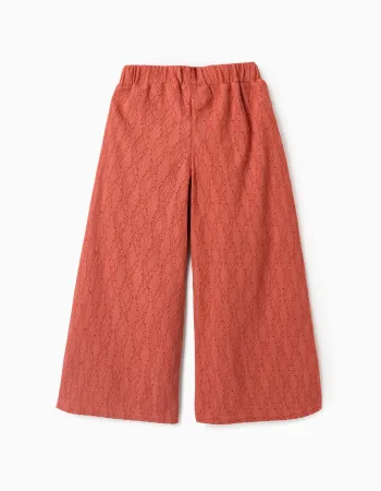 Wide leg trousers in broderie anglaise for girls, orange