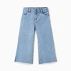 Wide leg denim trousers with frayed hems for girls, light blue