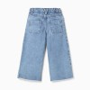 Wide leg denim trousers with frayed hems for girls, light blue