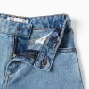 Wide leg denim trousers with frayed hems for girls, light blue