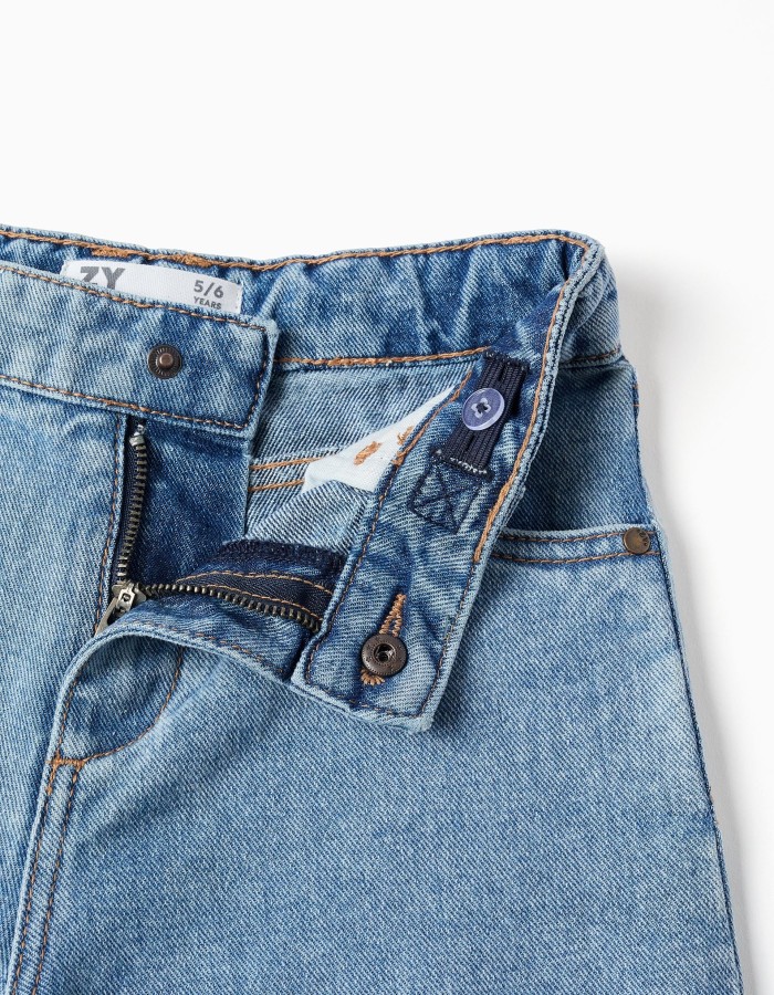 Wide leg denim trousers with frayed hems for girls, light blue