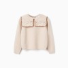 Knitted jumper with maxi collar in crochet B&S for girls, beige